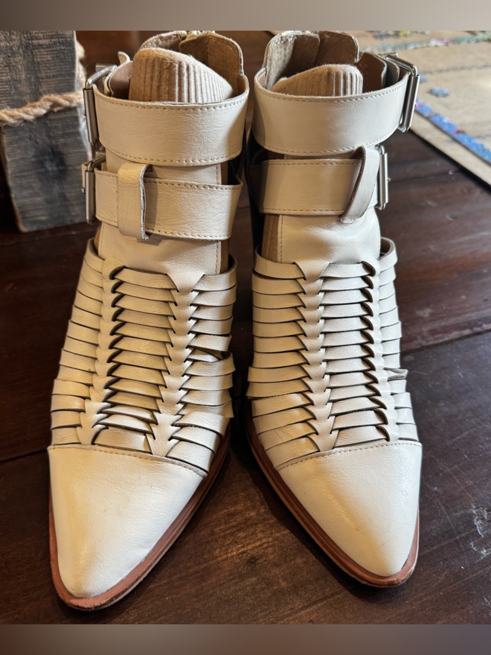 Gianni Bini Woven Pointed Moccasin Style Boots - White - Picture 4 of 9